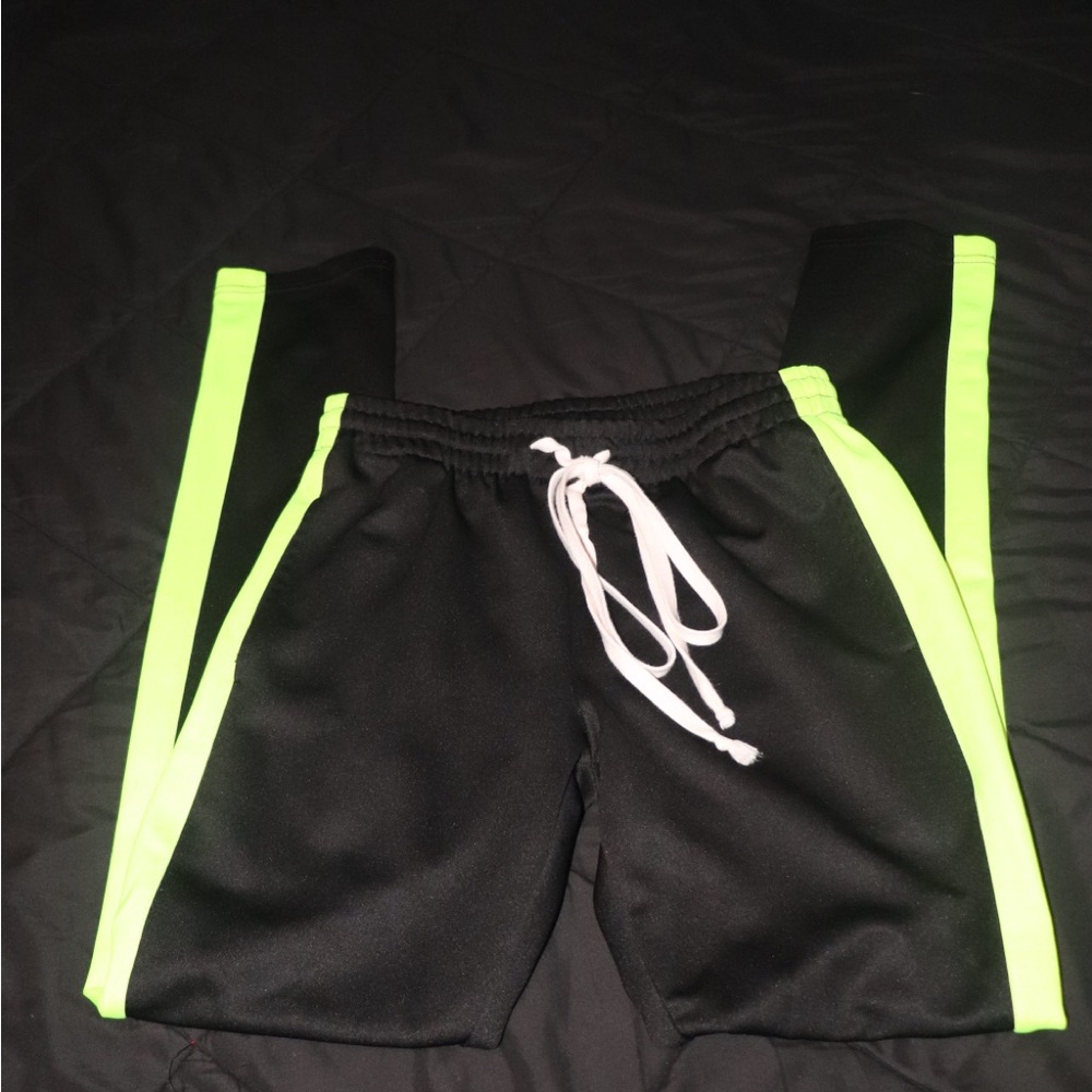Black Joggers with Neon Green Stripes